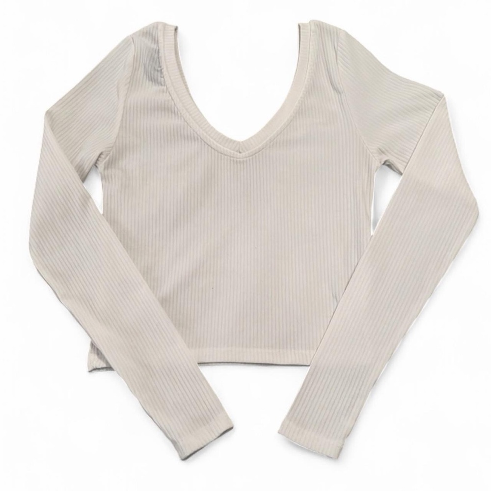 Topshop Ribbed V Neck Crop Top White 2 - Picture 2 of 6